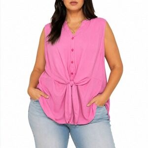 Torrid Pink Peplum Tie Front Blouse Women's Size 0 12 Georgette Sleeveless Top L